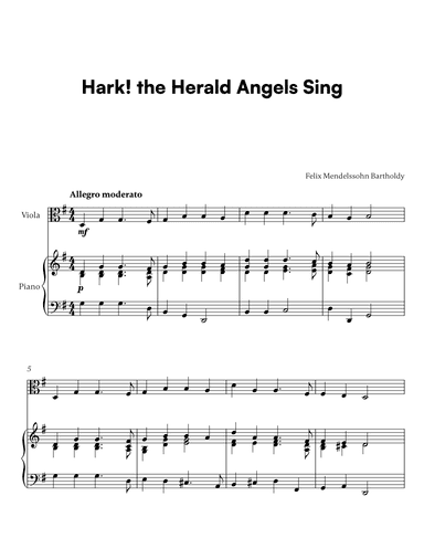 Felix Mendelssohn Bartholdy - Hark the Herald Angels Sing (for Viola and Piano) (arr. Cadenza Editions)