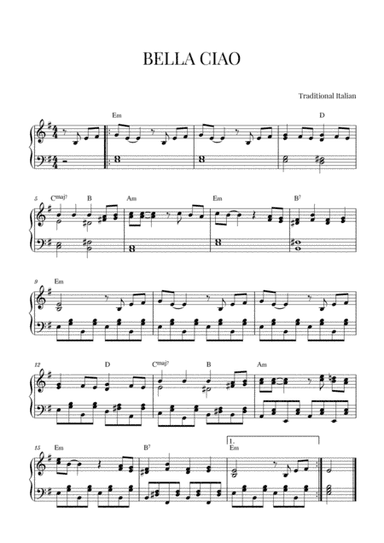 BELLA CIAO for Intermediate Piano (arr. Cadenza Editions)