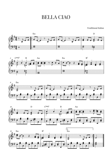 BELLA CIAO for Intermediate Piano (arr. Cadenza Editions)