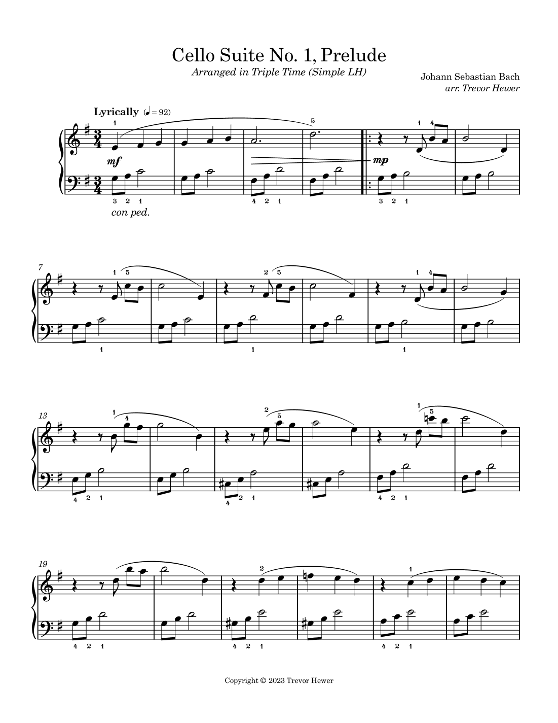 Bach’s Cello Suite No. 1, Prelude (Arranged in 3/4 for Early Piano) (arr. Trevor Hewer)