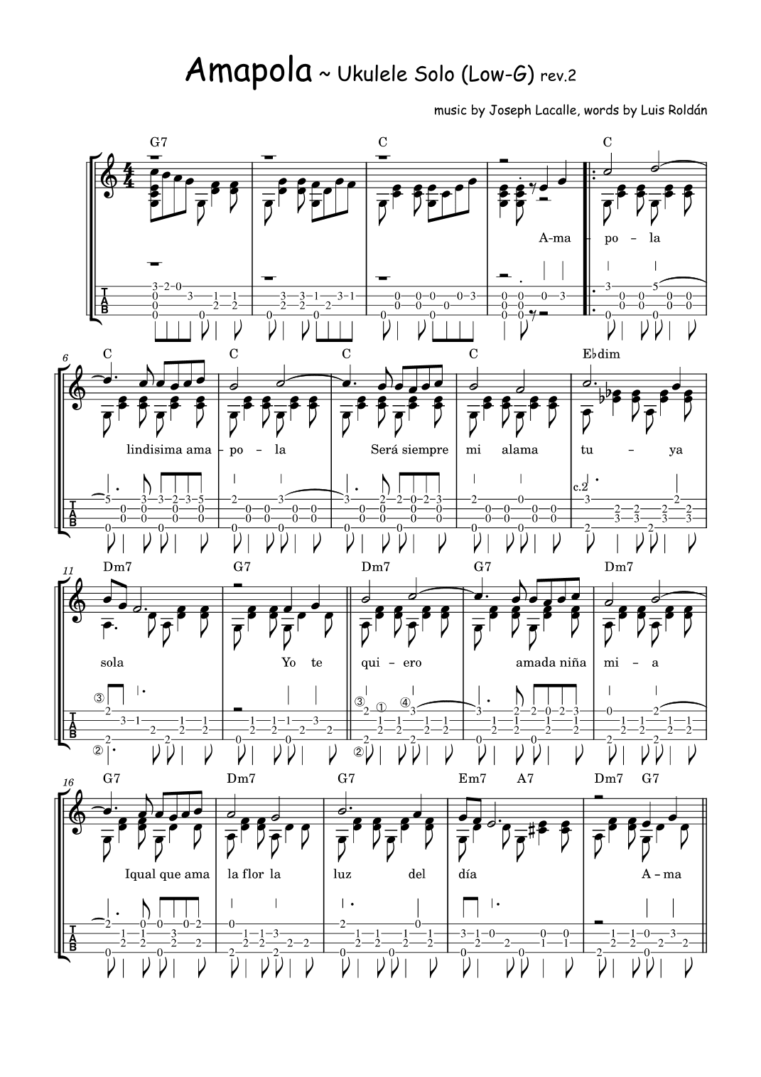 Amapola ~ [Ukulele Solo] (Low-G) (arr. Winter Sparrow)