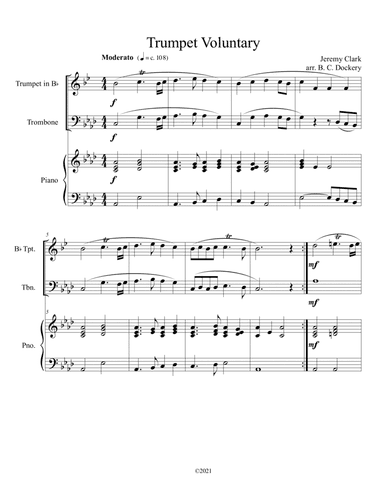 Trumpet Voluntary (Trumpet and Trombone Duet) with optional piano accompaniment (arr. B. C. Dockery)