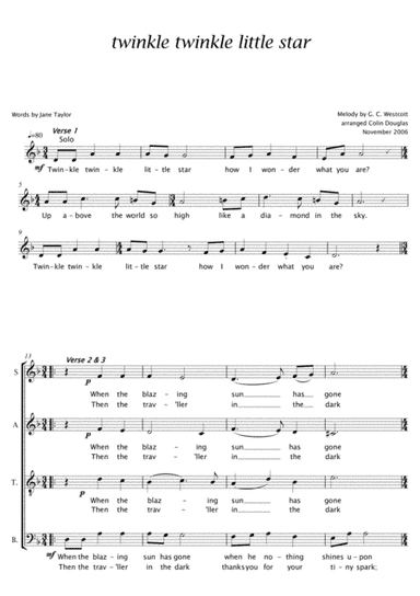 Twinkle Twinkle - SATB (arr. Colin Douglas)
