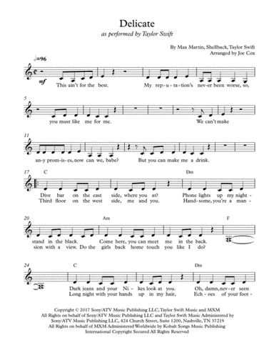 Delicate (arr. Joe Cox)