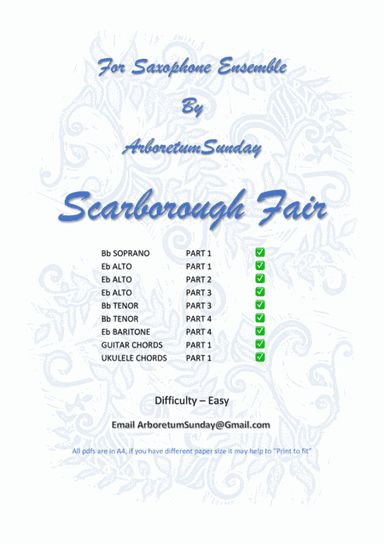 Scarborough Fair Sax Ensemble with Guitar & Uke lead sheets (arr. ArboretumSunday)