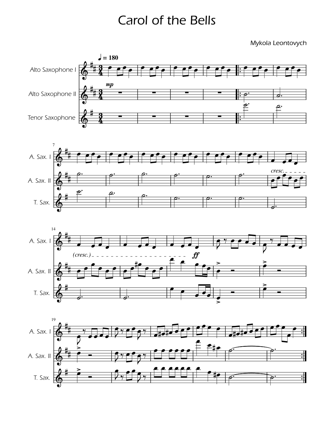 Carol of the Bells - Sax Trio (arr. Ygor Nunes)