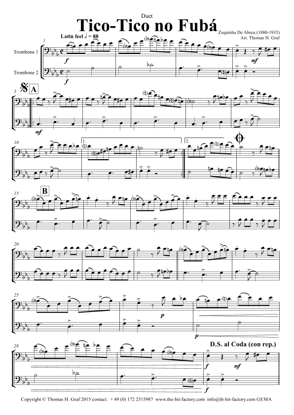 Tico-Tico no Fubá - Choro - Trombone Duet (arr. Thomas Graf)