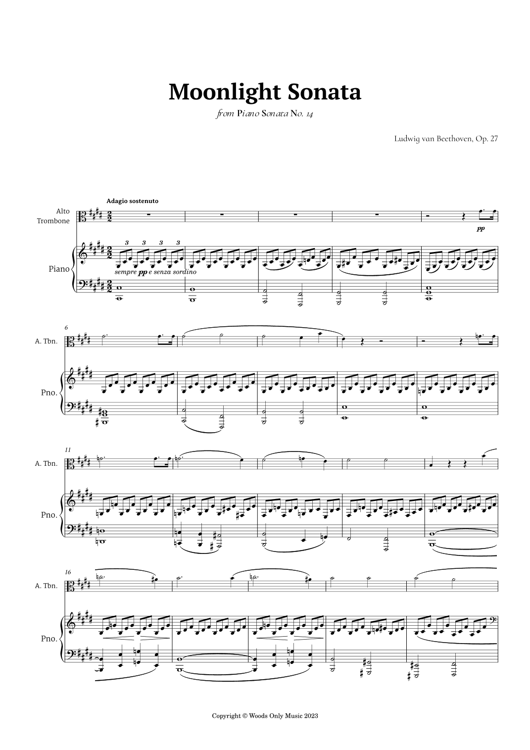 Moonlight Sonata by Beethoven for Alto Trombone and Piano (arr. Ander)