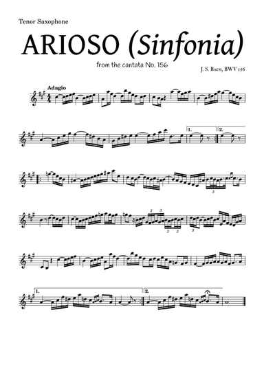 ARIOSO, by J. S. Bach (sinfonia) - for Tenor Saxophone and accompaniment (arr. Leyandder Trustworthy)