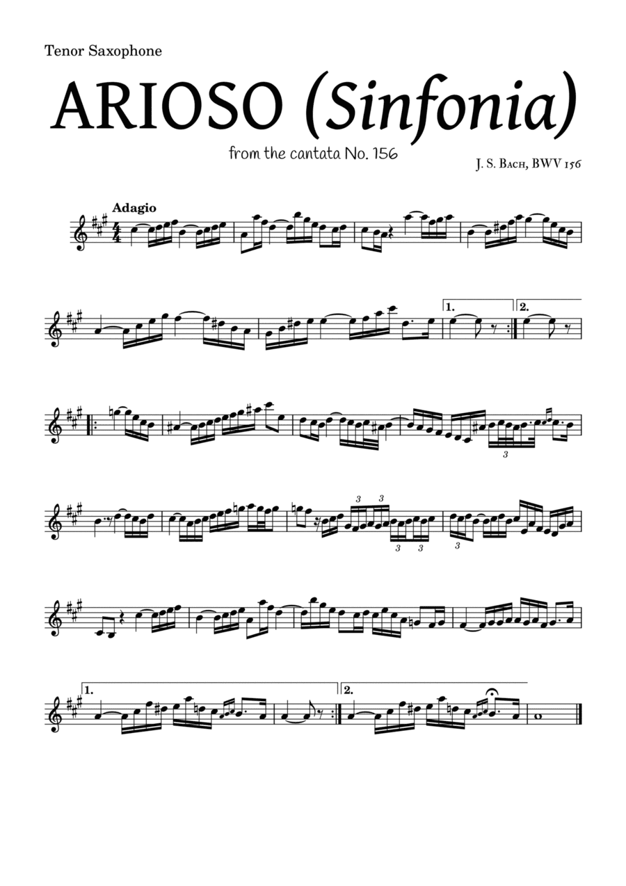 ARIOSO, by J. S. Bach (sinfonia) - for Tenor Saxophone and accompaniment (arr. Leyandder Trustworthy)