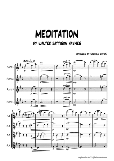 Meditation by Walter Battison Haynes for Flute Quartet (arr. Stephen Davies)