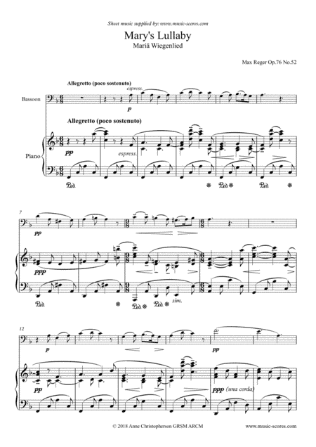 Mary's Lullaby, or Maria Wiegenlied - Bassoon and Piano (arr. Anne L Christopherson GRSM ARCM)