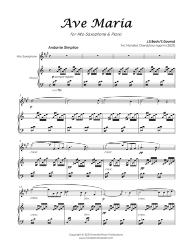 AVE MARIA GOUNOD for Alto Saxophone & Piano (arr. Morakot Cherdchoo-ngarm)