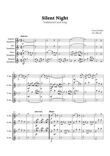 Silent Night for Saxophone Quartet (arr. Rika K.)