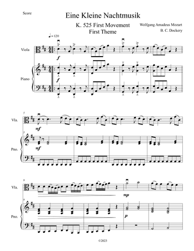 Eine Kleine Nachtmusik (A Little Night Music) for Viola Solo with Piano Accompaniment (arr. B. C. Dockery)