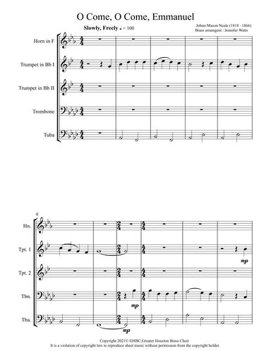 O Come O Come Emmanuel (arr. Jennifer Watts)