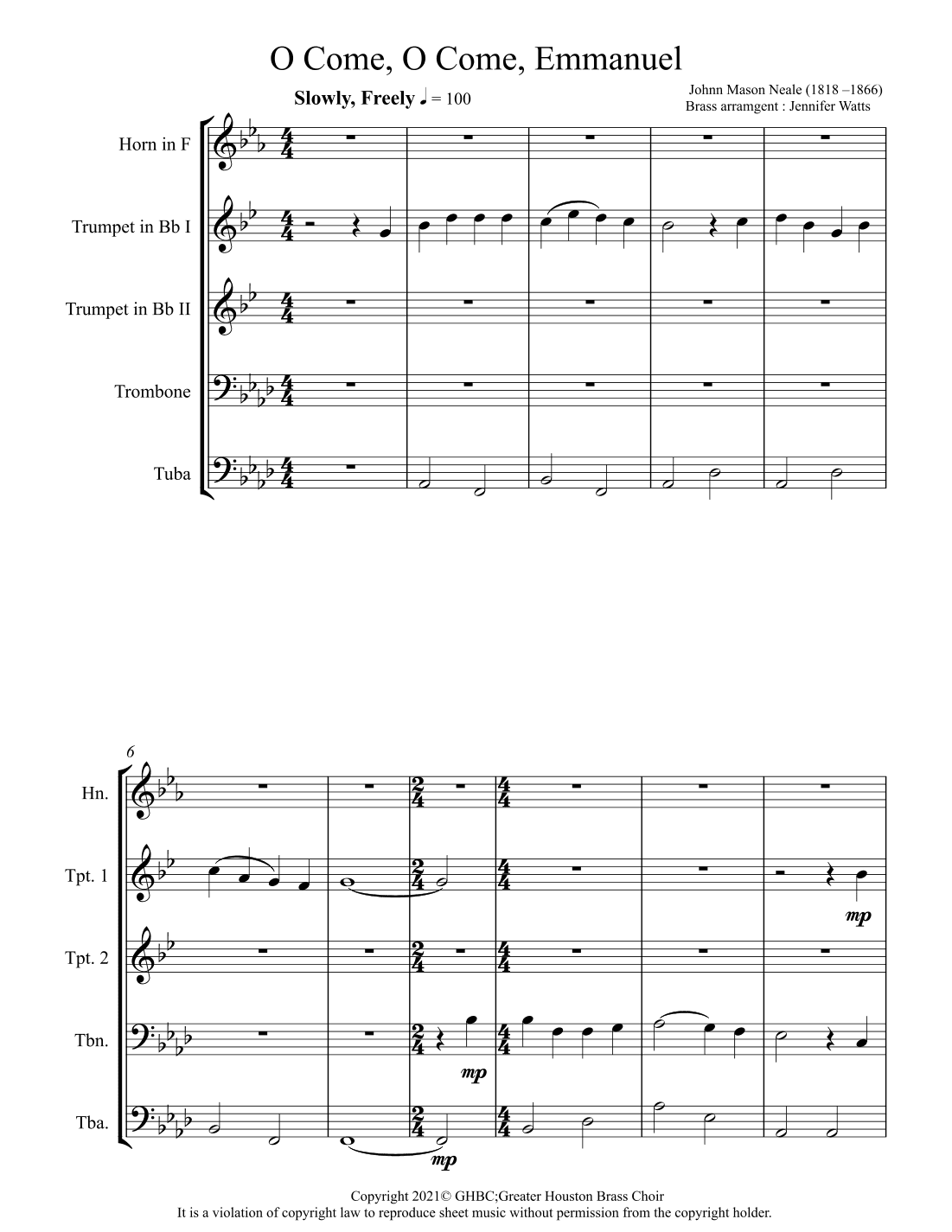 O Come O Come Emmanuel (arr. Jennifer Watts)