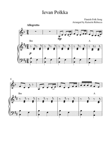 Ievan Polkka (clarinet in A solo and piano accompaniment with chords) (arr. Kaiserin Rebecca)