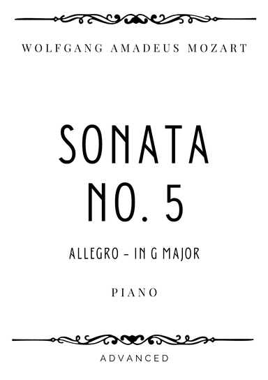 Mozart - Allegro from Piano Sonata No. 5 in G Major - Advanced (arr. Piacere Music Sheets)