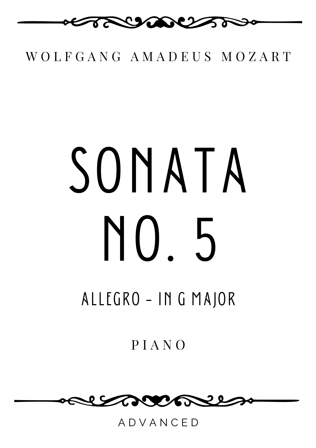 Mozart - Allegro from Piano Sonata No. 5 in G Major - Advanced (arr. Piacere Music Sheets)