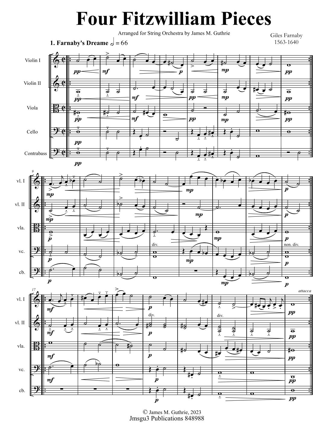 Farnaby: Four Fitzwilliam Pieces for String Orchestra (arr. James M. Guthrie, ASCAP)