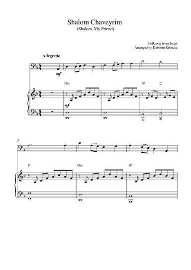 Shalom Chaveyrim (Shalom, My Friend) (for cello solo and piano accompaniment) (arr. Kaiserin Rebecca)