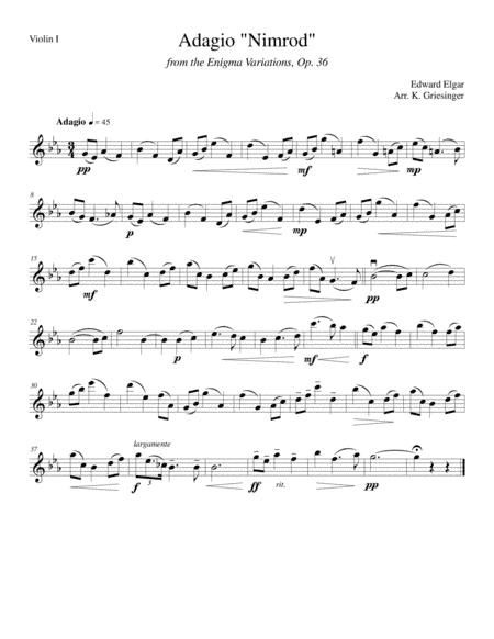 Adagio "Nimrod" from Enigma Variations (Elgar) String Quartet (arr. Kathryn Griesinger)