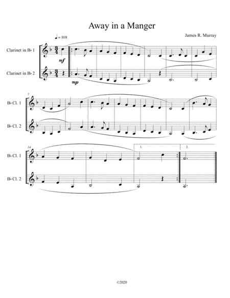 Away in a Manger ( clarinet duet) (arr. B C Dockery)