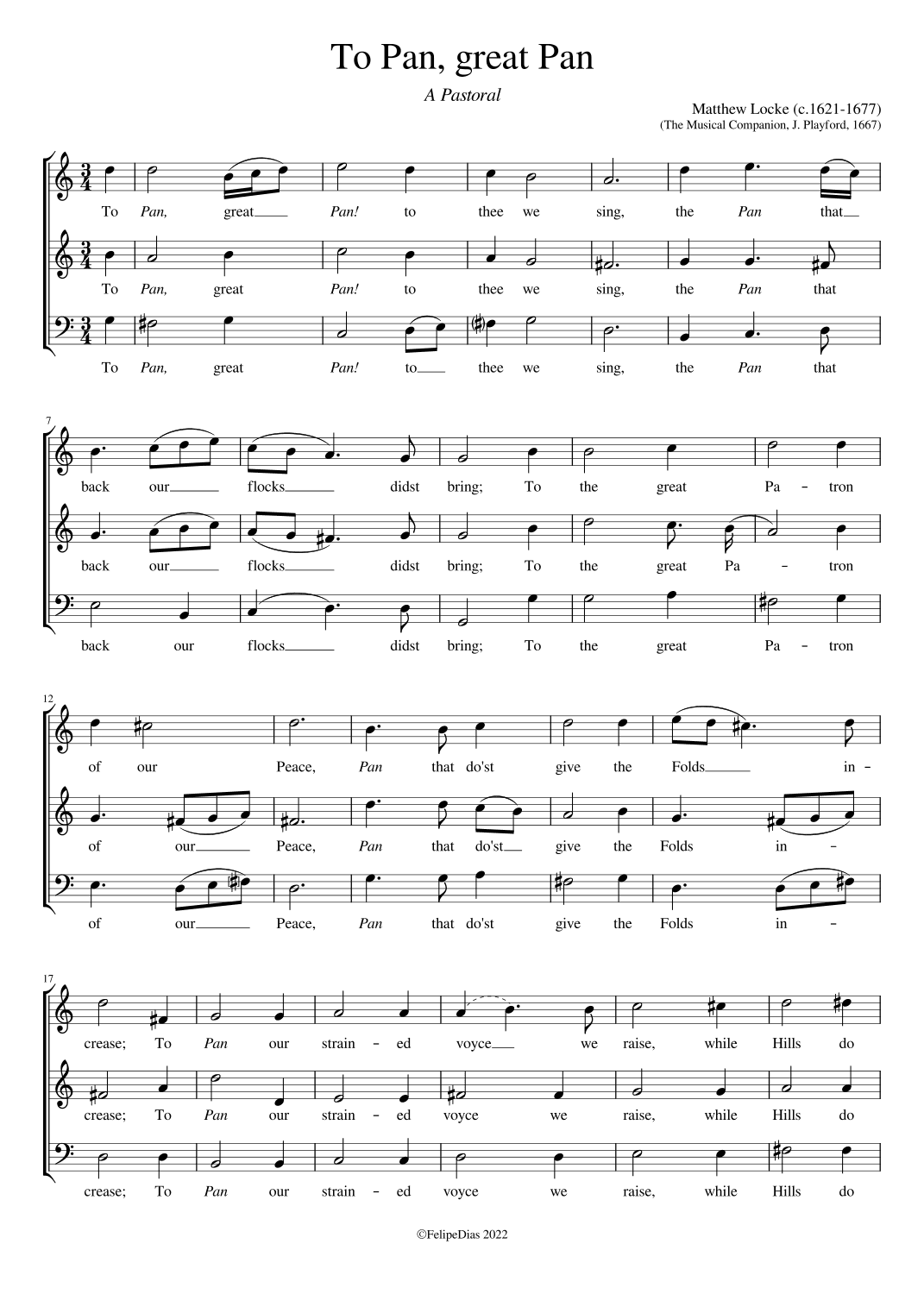 To Pan, great Pan (A Pastoral) (arr. Early Music Scores)