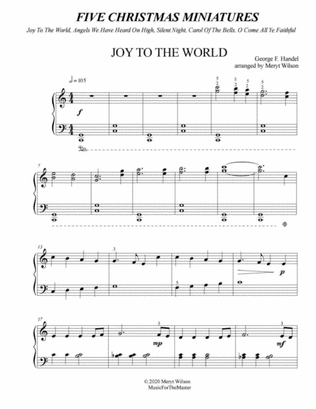 FIVE CHRISTMAS MINIATURES Suite -  Joy, Angels On High, Silent Night, Bell Carol, O Come All Ye (arr. Meryt Wilson)