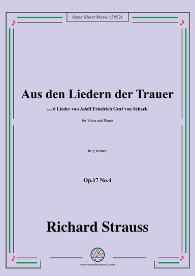 Richard Strauss-Aus den Liedern der Trauer,in g minor,Op.17 No.4 (arr. OSM Press)