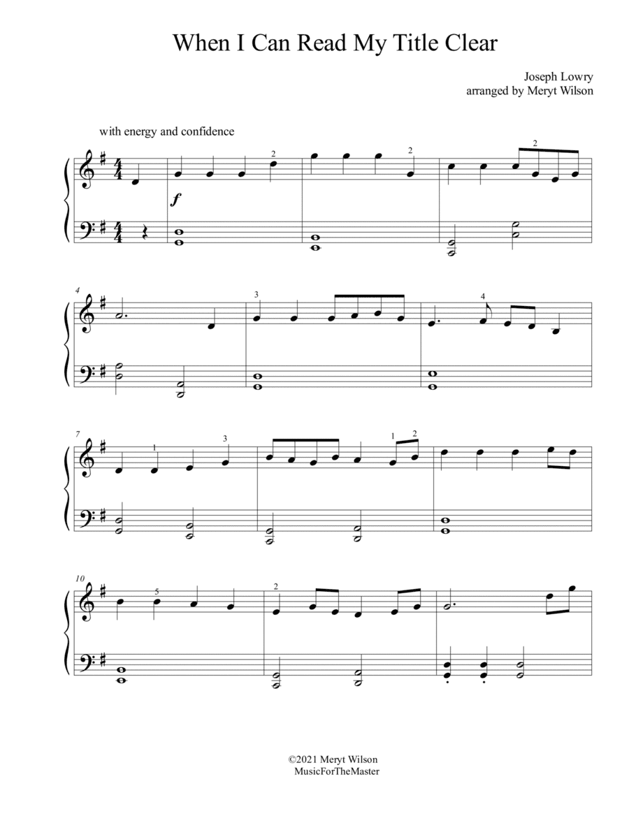 When I Can Read My Title Clear early intermed. piano solo (arr. Meryt Wilson)
