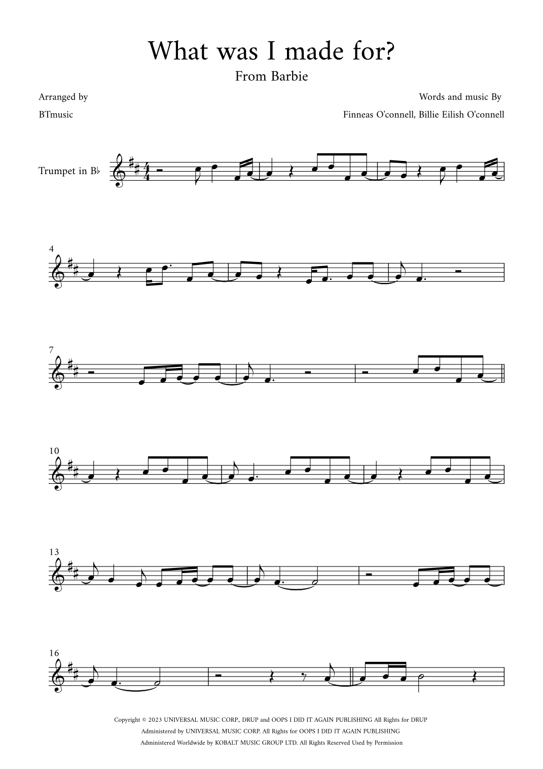 What Was I Made For? (arr. BTmusic)