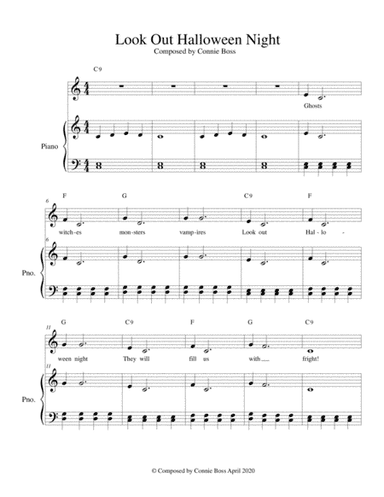 Look Out Halloween Night - kids song solo and piano