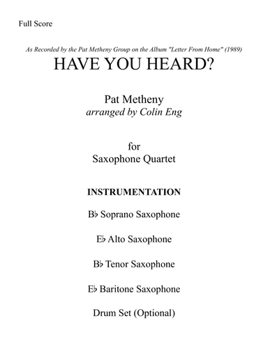 Have You Heard (arr. Colin Eng)