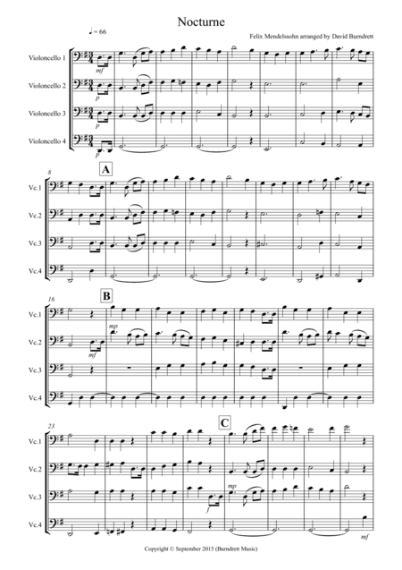 Nocturne from (A Midsummer Night's Dream) for Cello Quartet (arr. David Burndrett)