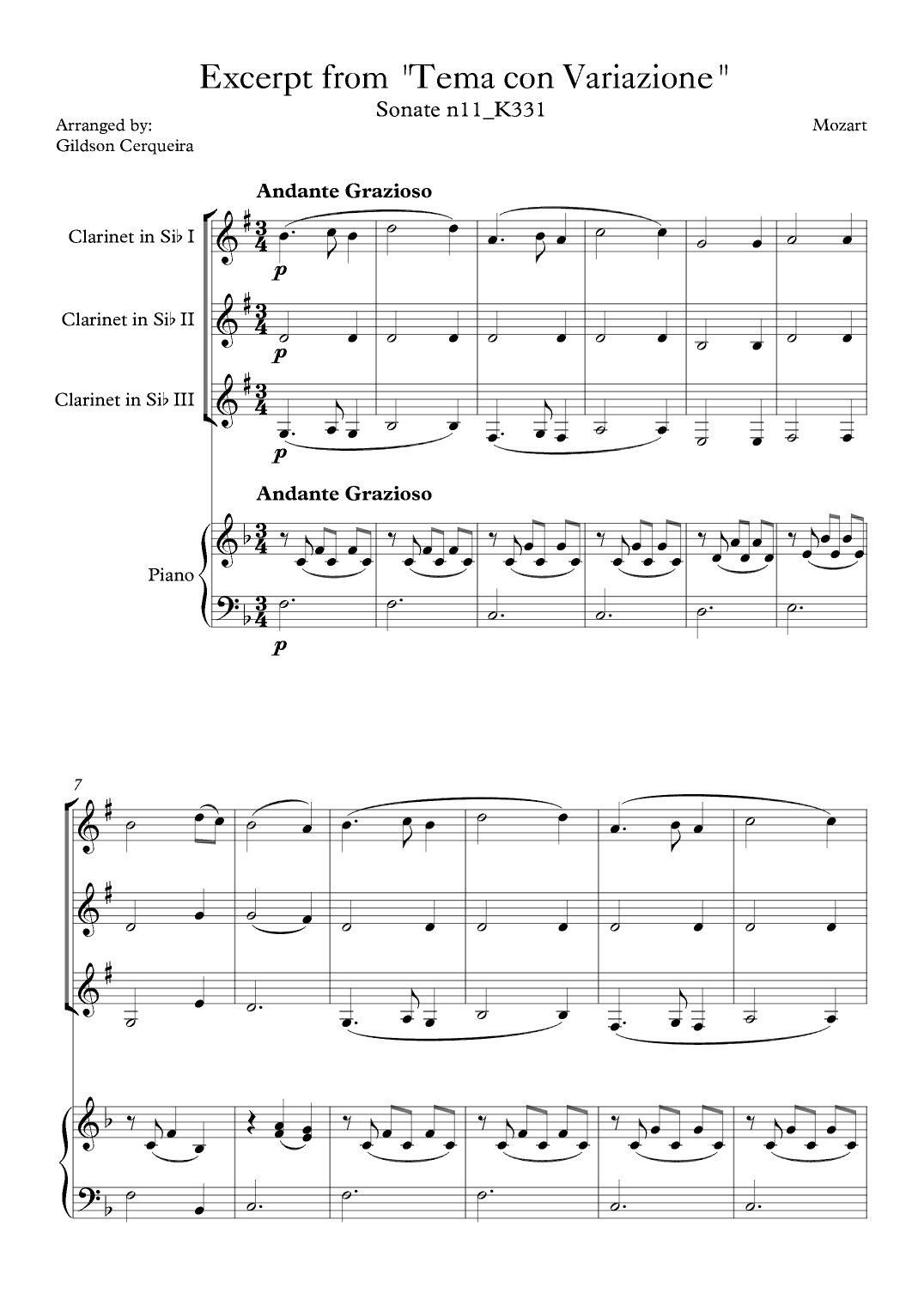 Excerpt from sonate k331 - "Tema con Variazione" (arr. Gildson Cerqueira)