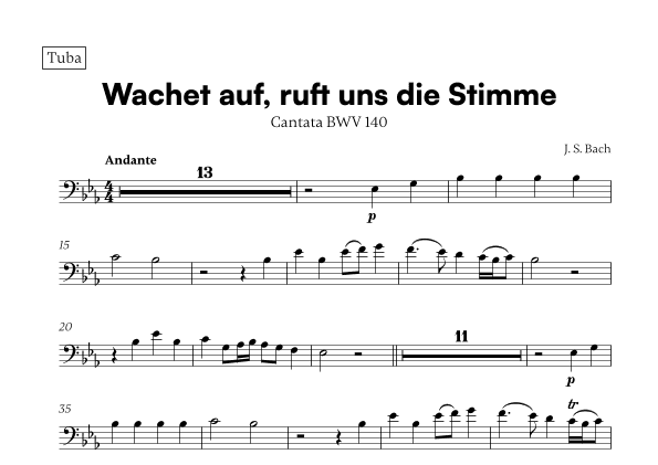 Wachet auf, ruft uns die Stimme (for Tuba) (arr. Cadenza Editions)