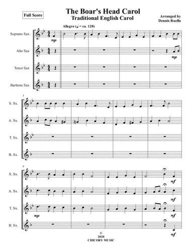 The Boar's Head Carol - Saxophone Quartet (SATB or AATB) - Intermediate (arr. Dennis Ruello)