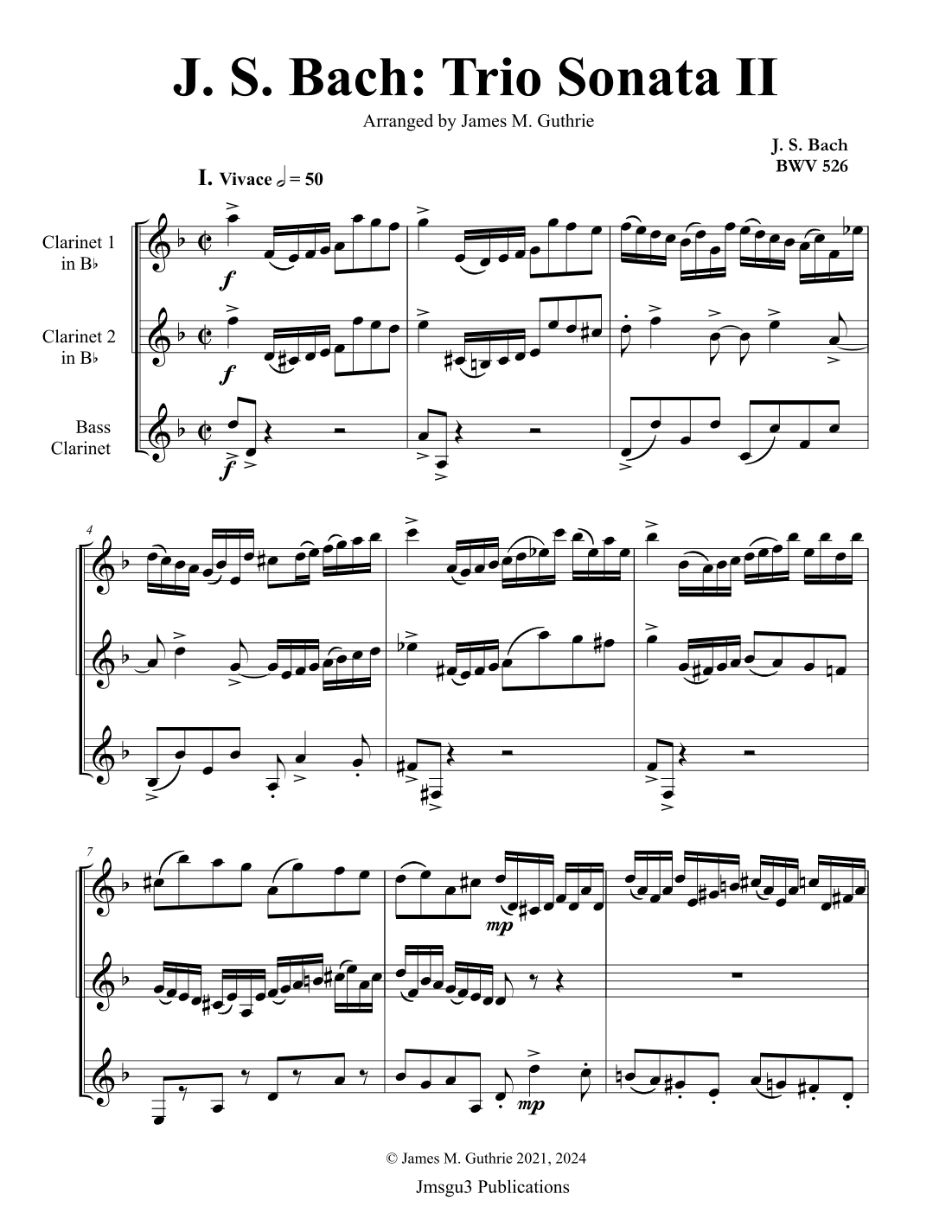 BACH: Trio Sonata No. 2 BWV 526 for Clarinet Trio (arr. James M. Guthrie)