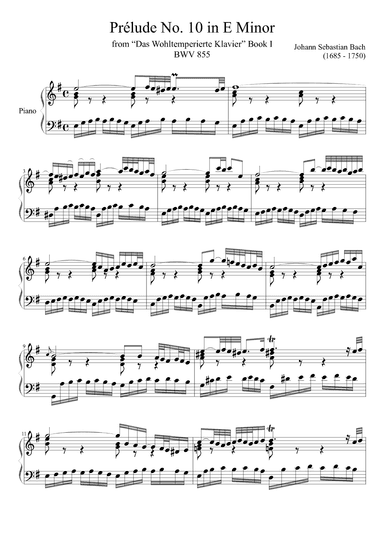 Prelude No. 10 BWV 855 in E Minor (arr. Zachary Corbett)