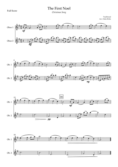 The First Noel (Christmas Song) for Oboe Duo (arr. Fabio Britto)