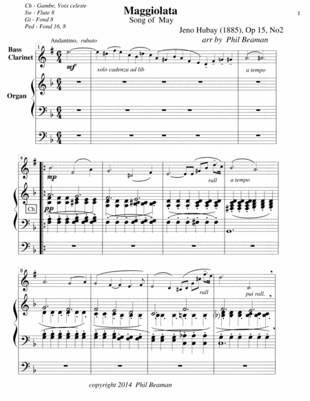 Maggiolata-Hubay-Bass Clarinet/Organ (arr. Phil Beaman)