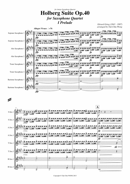 Holberg Suite arranged for Saxophone Ensemble (Octet) Score Only (arr. Tak Chiu Wong)