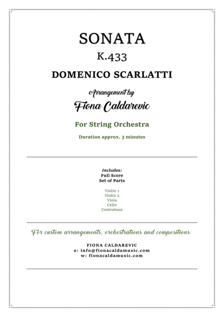 Scarlatti Sonata K433 arranged for String Orchestra (arr. Fiona Caldarevic)