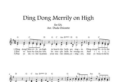 Ding Dong Merrily on High  (SA - G major - 1 staff - with chords - no piano) (arr. Duda Oriontte)