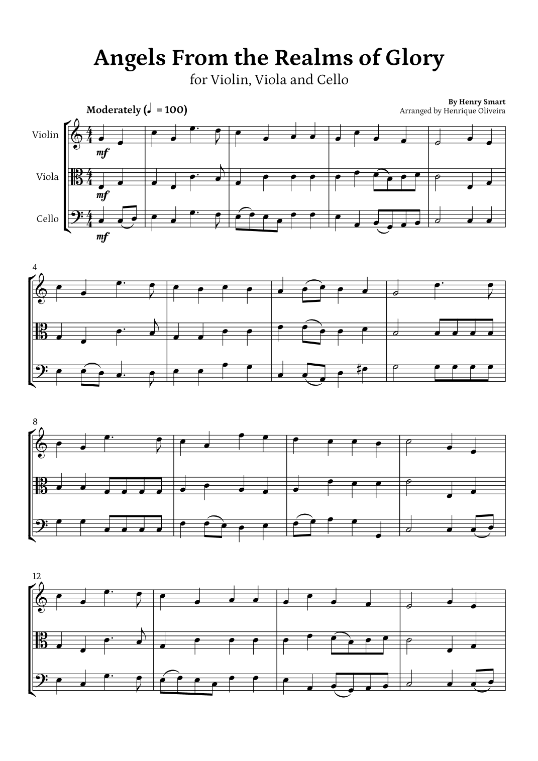Angels from the Realms of Glory (Violin, Viola and Cello) - Christmas Carol (arr. Henrique Oliveira)