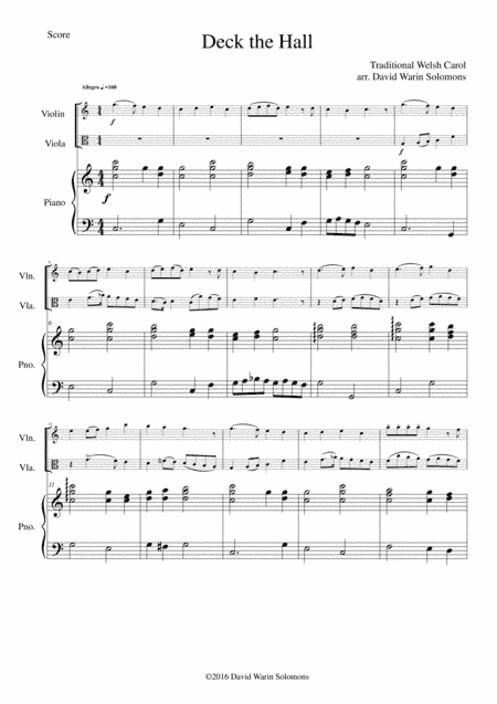 Deck the Hall for violin, viola and piano (arr. David Warin Solomons)