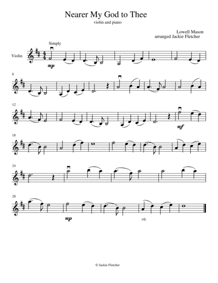 Nearer My God to Thee Violin and Piano (arr. Jackie Fletcher)