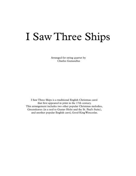 I Saw Three Ships - Christmas - String Quartet (arr. Charles Gunsaullus)